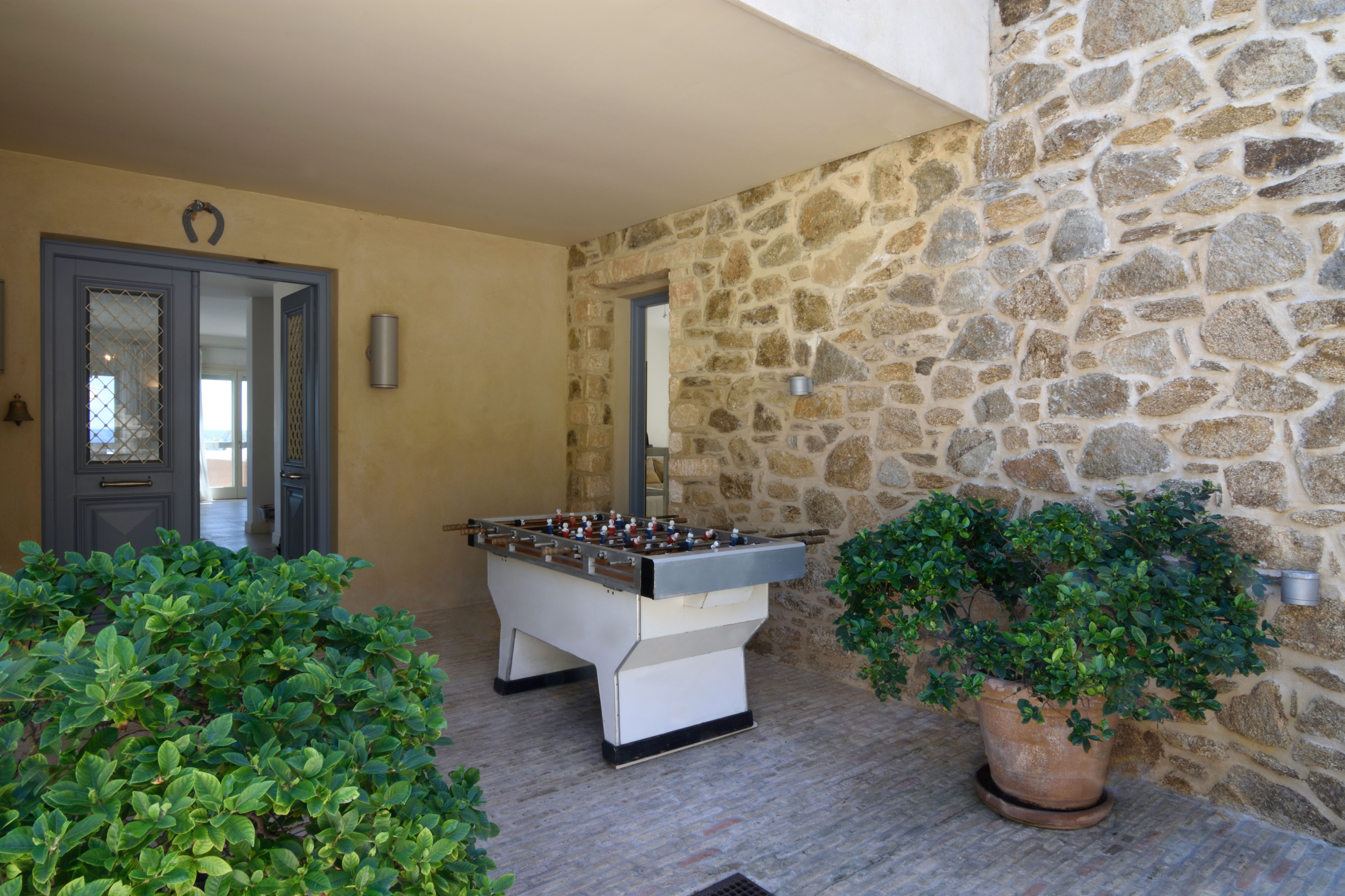 The entrance courtyard with table football
