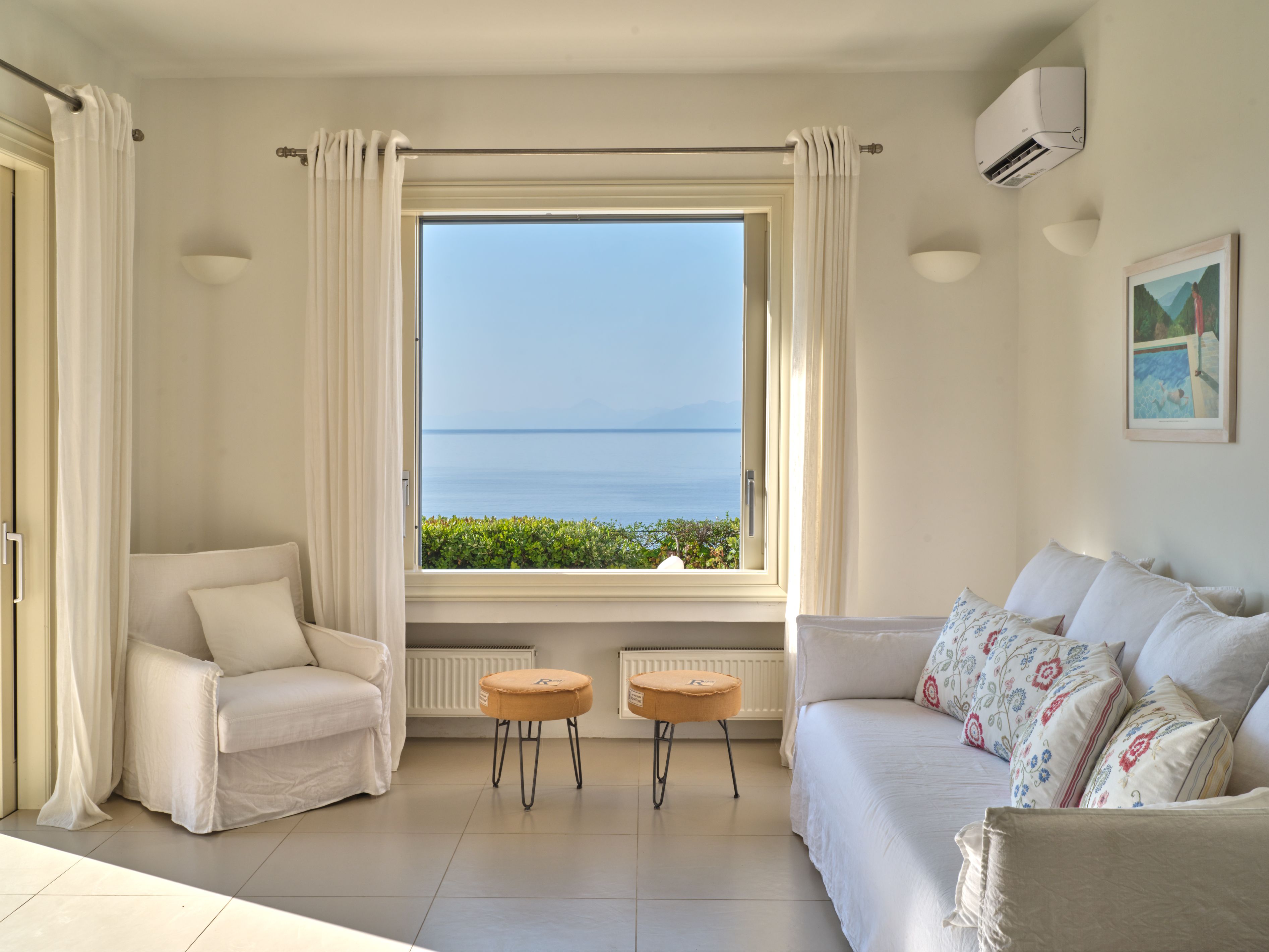 The living room sofas and sea view