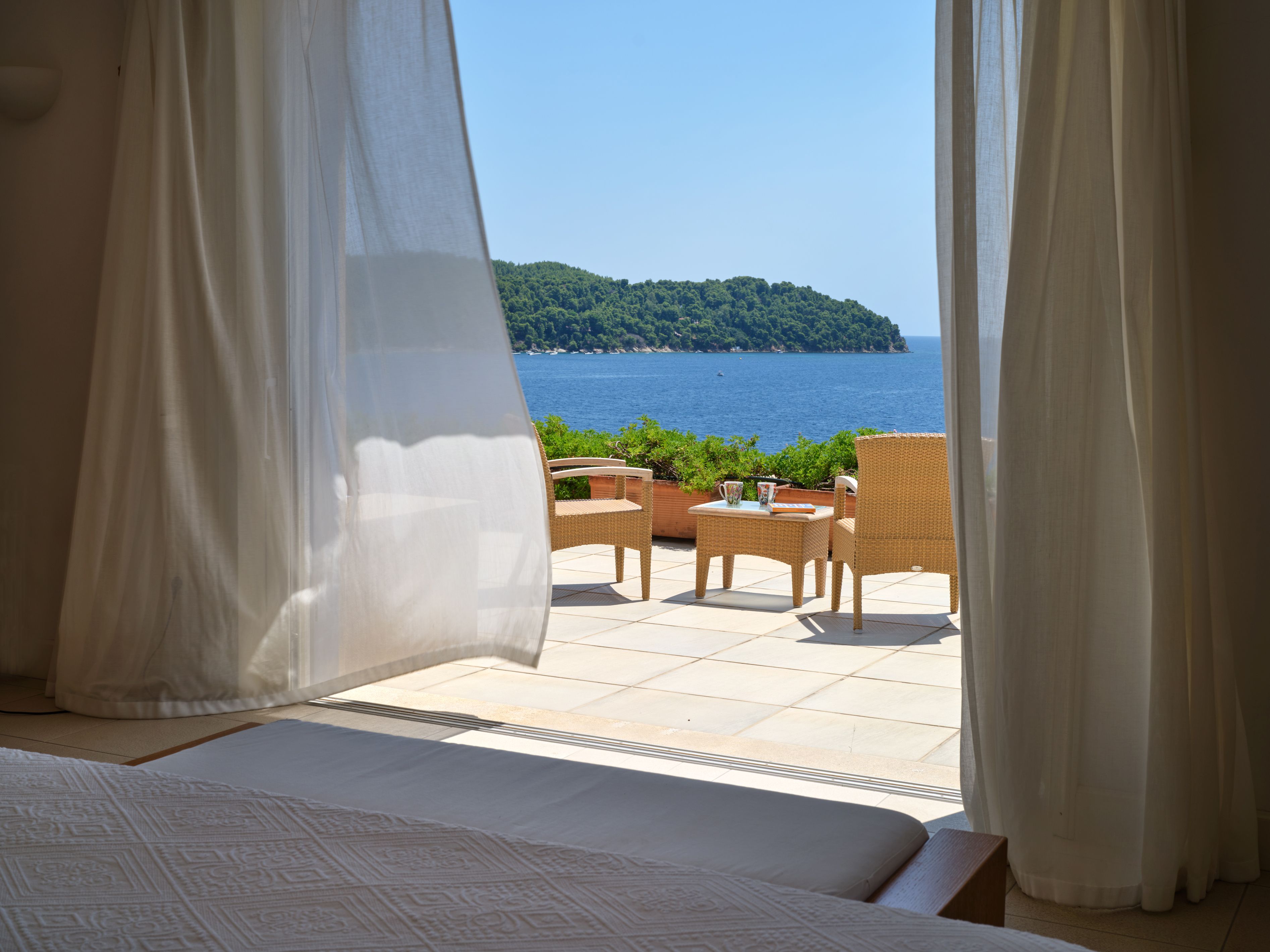The master bedroom veranda looking out to the island across the bay